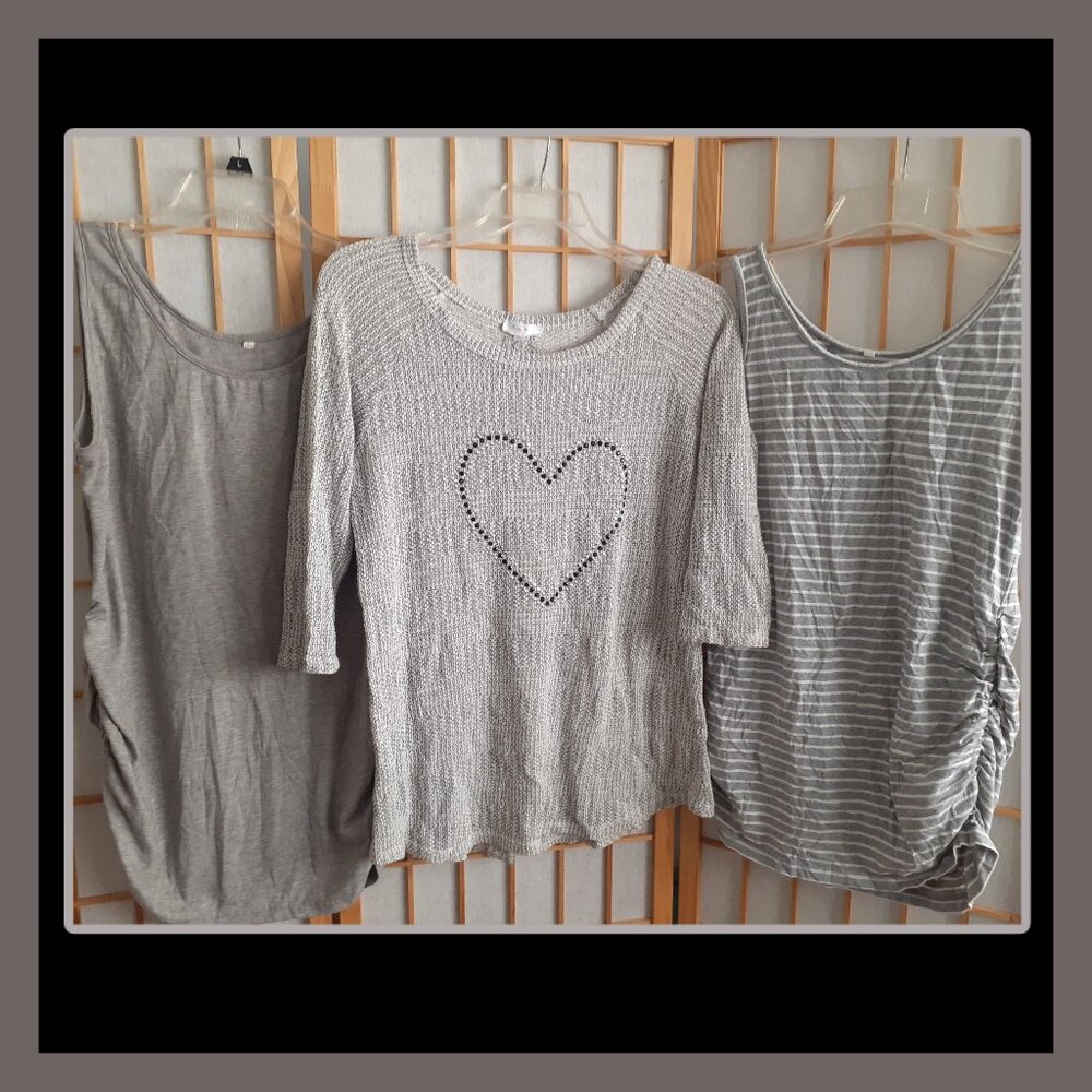 LOT OF 3 MATERNITY TOPS SEQUIN HEART SWEATER TANK TOPS~TUTTA BELLA~WOMENS SIZE L
